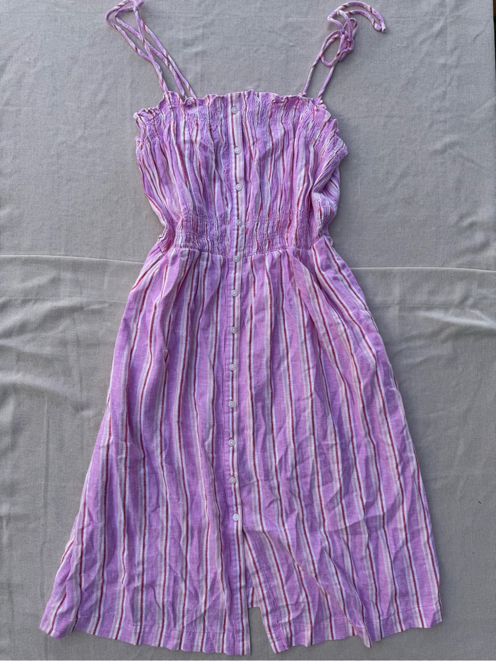 NWT Midi Smocked Pink Striped Sundress Button Down Cottagecore 2X Linen Dress